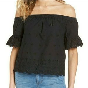 Madewell black eyelet off the shoulder top